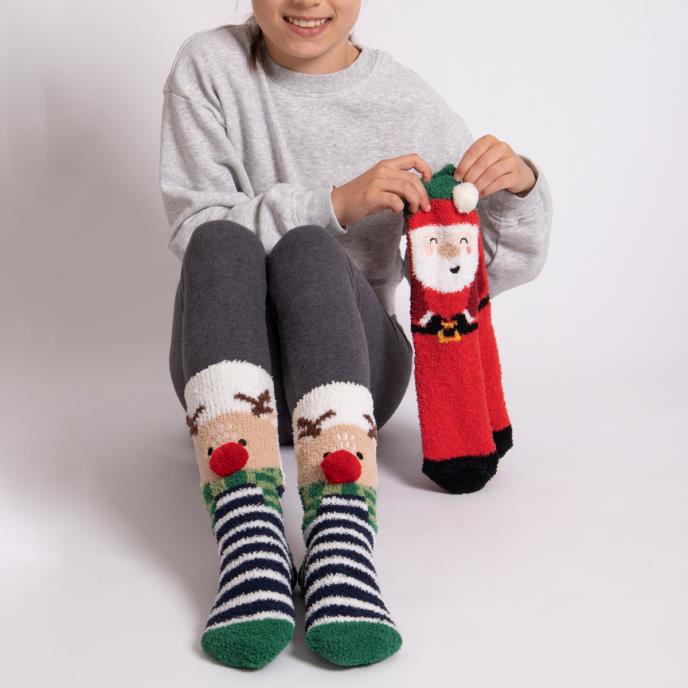 totes toasties® Childrens Super Soft Slipper Socks (Twin Pack) Reindeer / Santa Extra Image 4